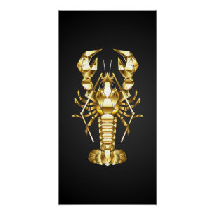Golden polygonal lobster crawfish on black poster