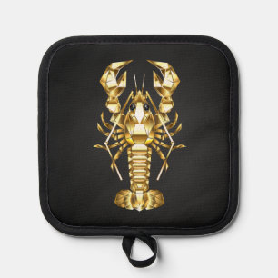 Golden polygonal lobster crawfish on black pot holder