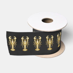 Golden polygonal lobster crawfish on black satin ribbon