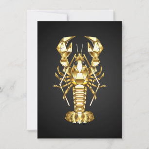 Golden polygonal lobster crawfish on black save the date