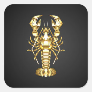 Golden polygonal lobster crawfish on black square sticker