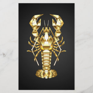 Golden polygonal lobster crawfish on black stationery