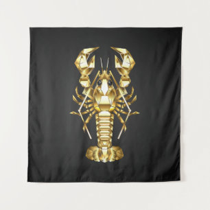 Golden polygonal lobster crawfish on black tapestry