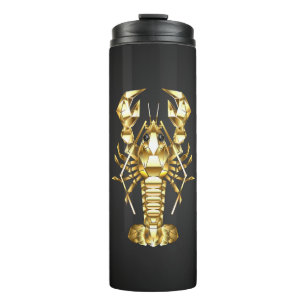 Golden polygonal lobster crawfish on black thermal tumbler