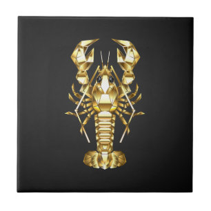 Golden polygonal lobster crawfish on black tile