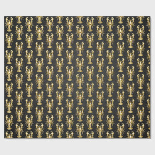 Golden polygonal lobster crawfish on black wrapping paper