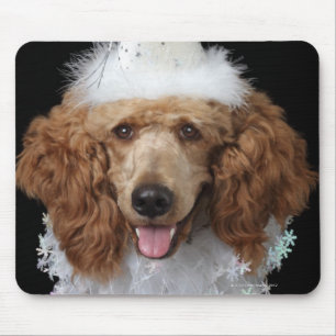 Golden Poodle Dog wearing a white clown costume Mouse Mat
