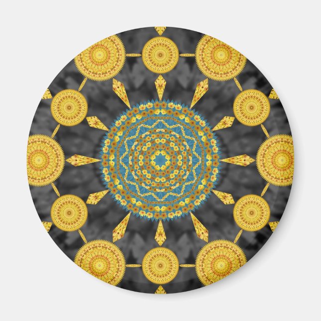 Golden Poppies Mandala Array Round Magnet (Front)