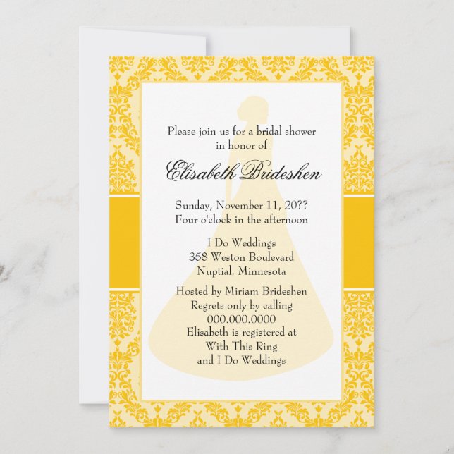 Golden Poppy Damask Bridal Shower Invitation (Front)