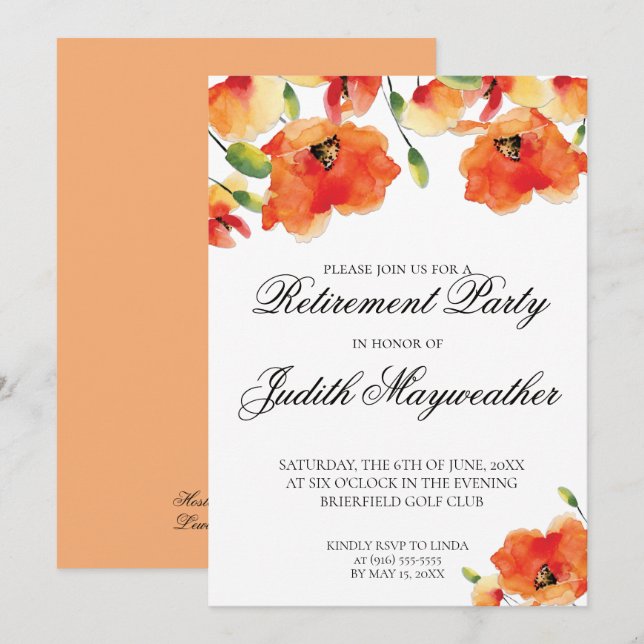 Golden Poppy Floral Retirement Celebration Invitation (Front/Back)