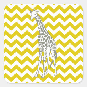 Golden Poppy Safari Chevron with Pop Art Giraffe Square Sticker
