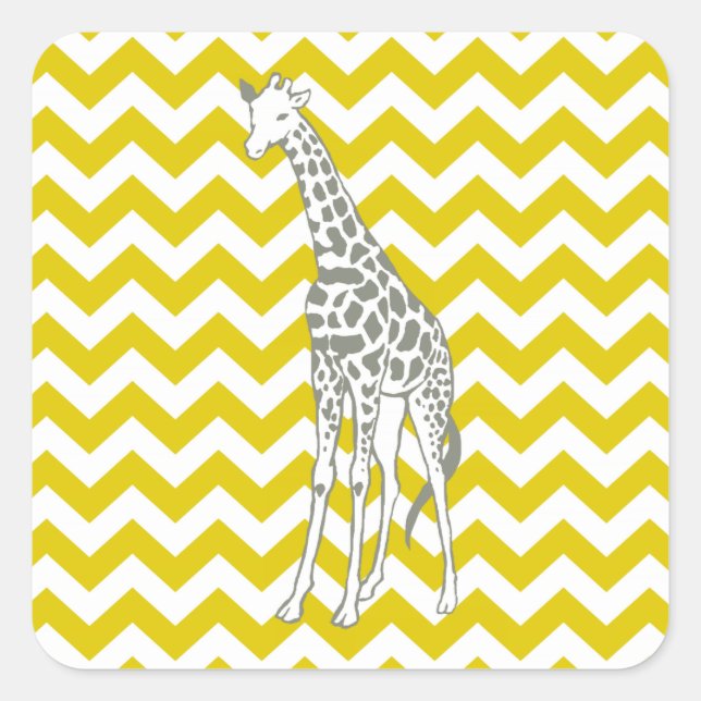 Golden Poppy Safari Chevron with Pop Art Giraffe Square Sticker (Front)