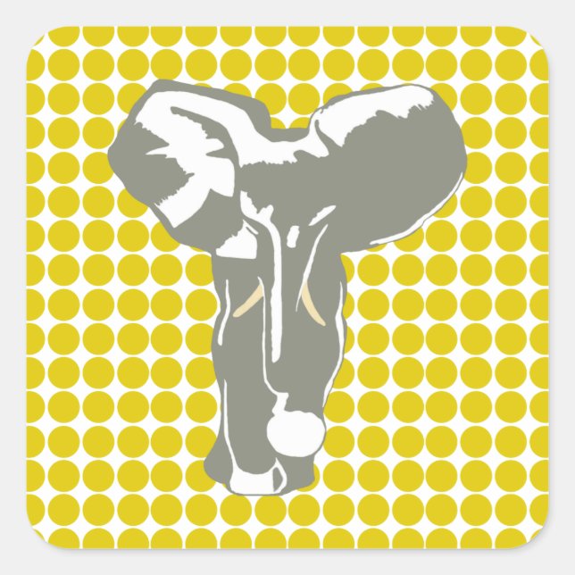 Golden Poppy Safari Dot with Pop Art Elephant Square Sticker (Front)