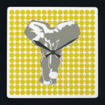 Golden Poppy Safari Dot with Pop Art Elephant Square Wall Clock<br><div class="desc">Mod polka dot pattern in Emporio Moffa's "Safari" color palette with Pop Art Elephant design on front and plain dots on back.</div>
