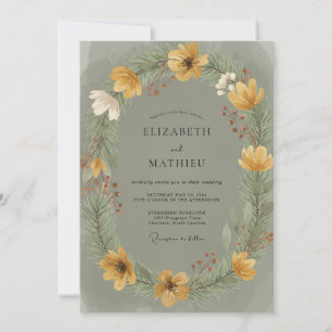 Golden Poppy Wreath Wedding Invitation