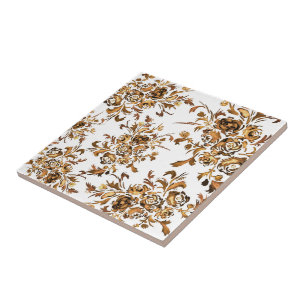 Golden Portuguese Floral Pattern Tile