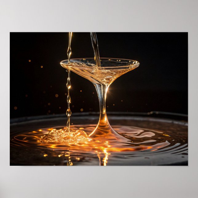 Golden Pour: Liquid Gold in a Cocktail Glass Poster (Front)