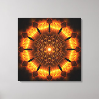 golden power mandala with flower of life symbol canvas print