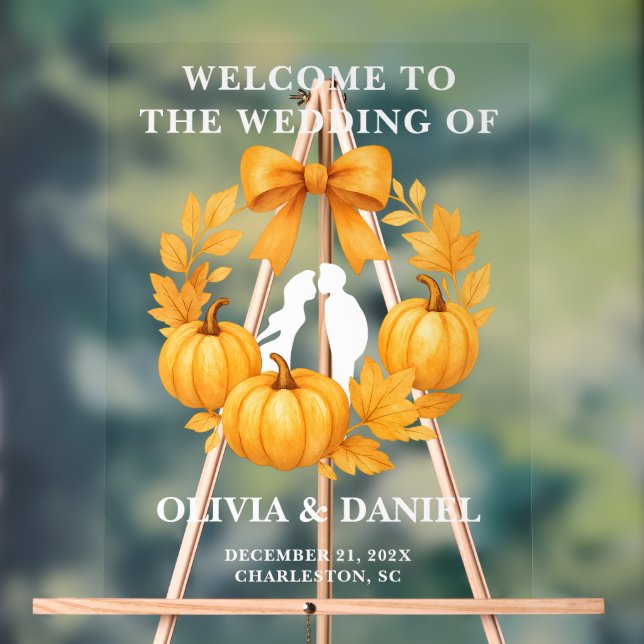 Golden Pumpkin Fall Wedding Welcome Acrylic Sign (Neutral)