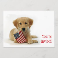 Golden Puppy and American Flag