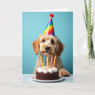 Golden Puppy Party Hat Card