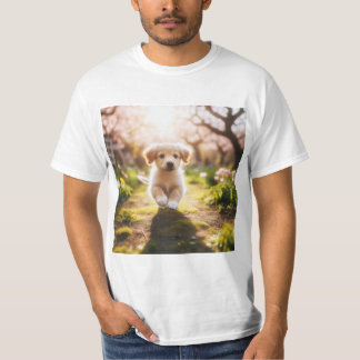 Golden Puppy Running in a Garden T-Shirt