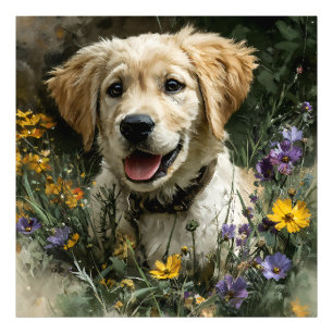 Golden Puppy Wildflower Joy Photo Print