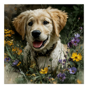 Golden Puppy Wildflower Joy Poster