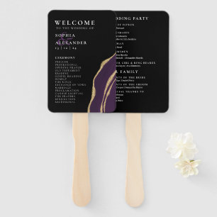 Golden purple agate wedding program Set of Fans