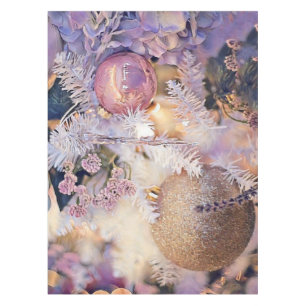 Golden Purple Christmas ornaments watercolor Tablecloth