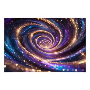 Golden & Purple Cosmic Swirl Abstract Vortex Art  Poster