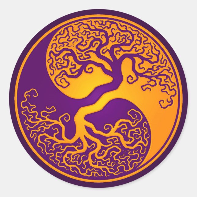 Golden Purple Tree of Life Yin Yang Classic Round Sticker (Front)