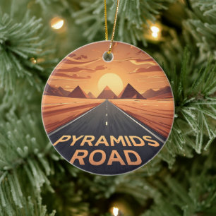 Golden Pyramids Road Egypt Sunset Art Ceramic Tree Decoration