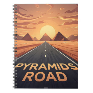 Golden Pyramids Road Egypt Sunset Art Notebook