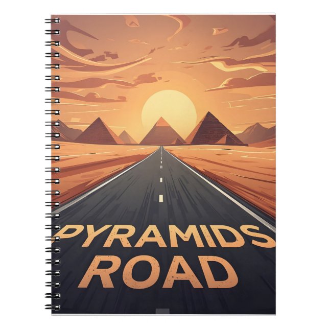 Golden Pyramids Road Egypt Sunset Art Notebook (Front)