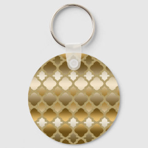 Golden Quatrefoil Moroccan Lattice Pattern Key Ring