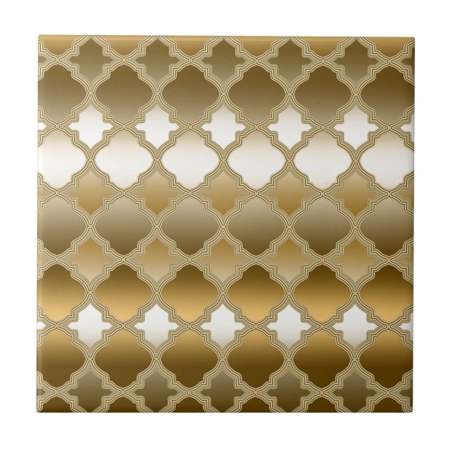 Golden Quatrefoil Moroccan Lattice Pattern Tile (Front)