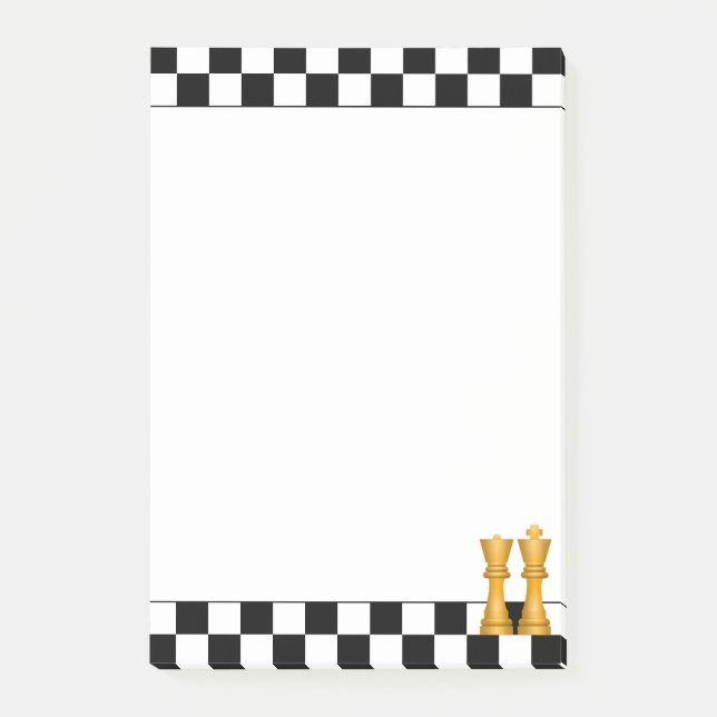 Golden Queen & King on Black & White Chess Post-it Notes (Front)