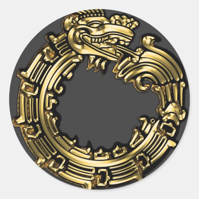 Golden Quetzalcoatl Classic Round Sticker (Front)