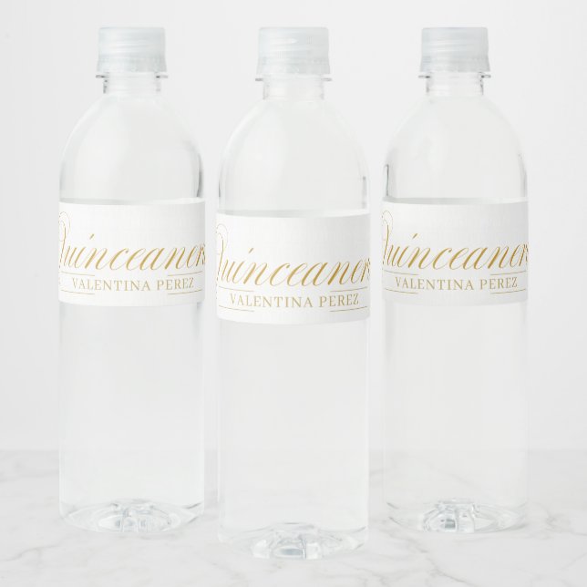 Golden Quince with Name for Quineanera Water Bottle Label (Bottles)