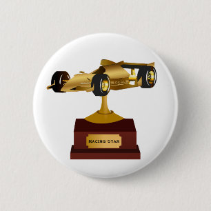 Golden Race Car Trophy 6 Cm Round Badge