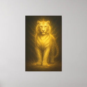 Golden Radiance White Tiger – Premium Fantasy Art Canvas Print
