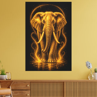 Golden Radiant Elephant Art Canvas Print