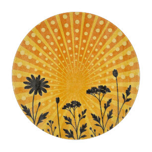 Golden radiant polka dot silhouette Bloom Cutting Board