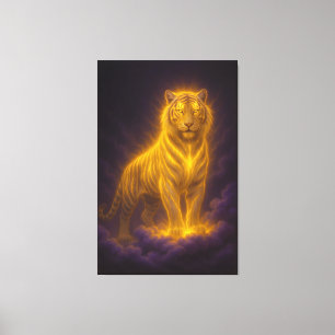 Golden Radiant Tiger on Storm Clouds – Fantasy Art Canvas Print