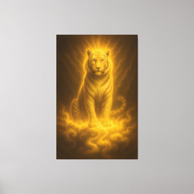 Golden Radiant White Tiger – Fantasy Art Painting Canvas Print (Front)
