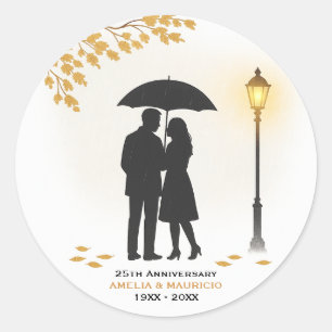Golden Rain Romance Wedding Anniversary  Classic Round Sticker