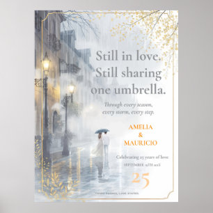 Golden Rain Romance Wedding Anniversary Poster