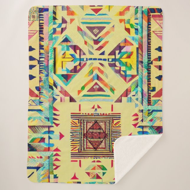 Golden Rainbow Aztec  Sherpa Blanket (Front)