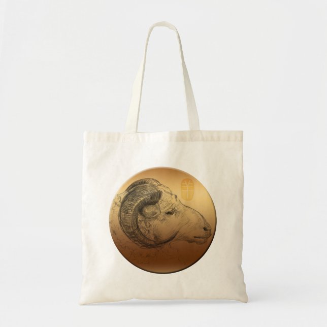 Golden Ram Chinese Year Astrology Zodiac Tote Bag (Front)